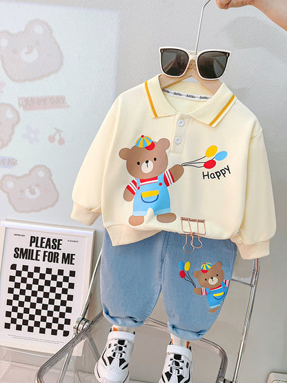Baby Cute Lapel Long-sleeved Sweater Two-piece Set