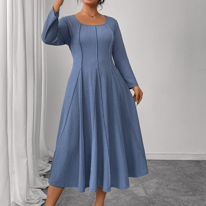 Square Collar Plus Size Loose High Waist Slimming Long Dress