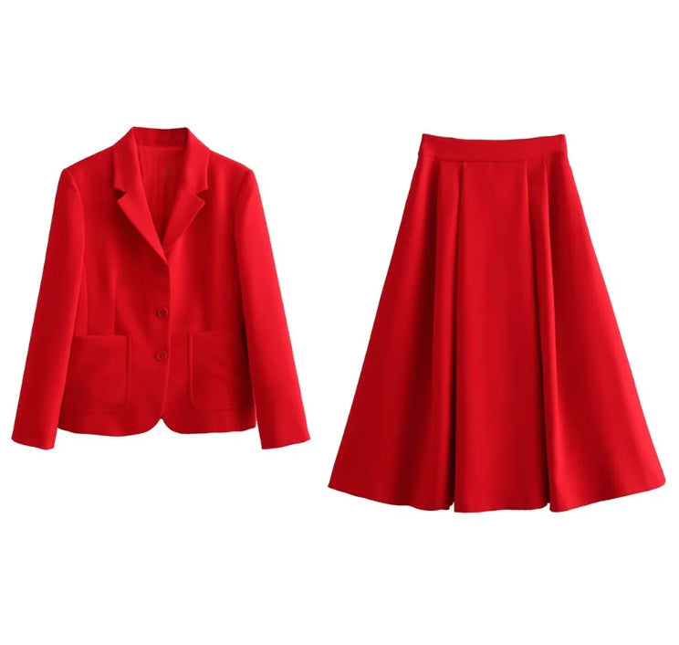 Spring New European And American Style Slim Suit Jacket Skirt Pleated Skirt Outfit