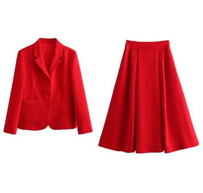 Spring New European And American Style Slim Suit Jacket Skirt Pleated Skirt Outfit