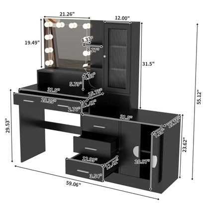 3-door, 4-drawer, Dressing Table, With Sockets, With Tri-tone Light Bulbs, With GRB Light Strip, Combination Cabinet