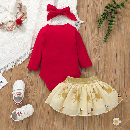 Two-piece Baby Printed Animal Romper Skirt