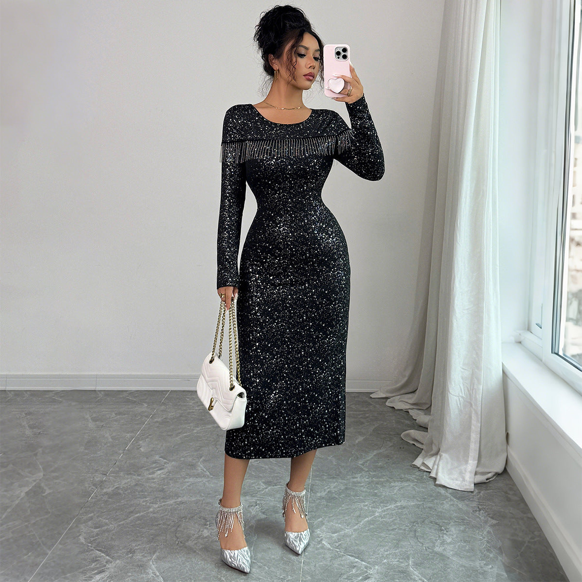 Elegant Simple Style Long Sleeve Dress Women's Clothing