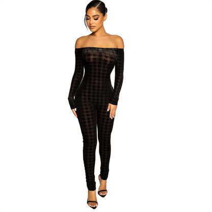 Women's Solid Color Skinny One-shoulder Striped Jumpsuit