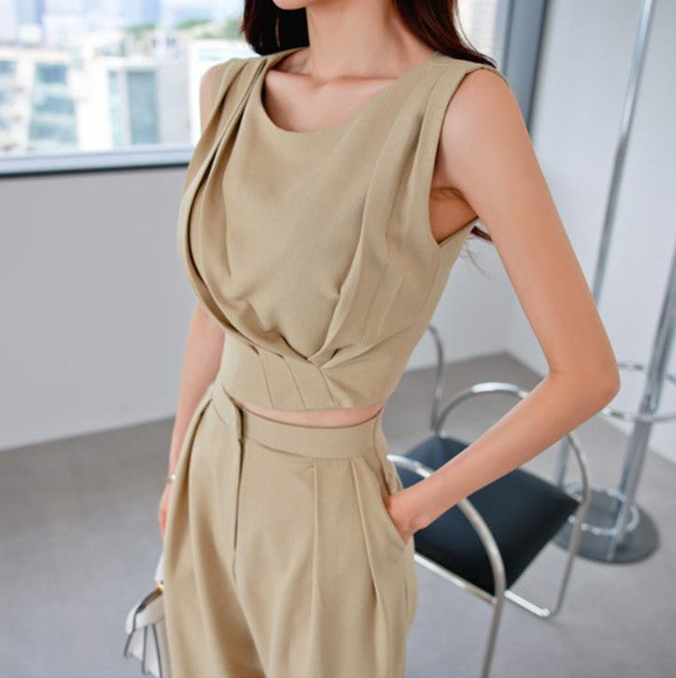 Wide Leg Pants Women's Two Piece Waist Smocked Slim Fit