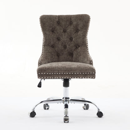 A&A Furniture Office Chair,Modern Chenille Upholstered Tufted Button Home Office Chair With Chrome Metal Base,Adjustable Desk Chair Swivel Office Chair Gray