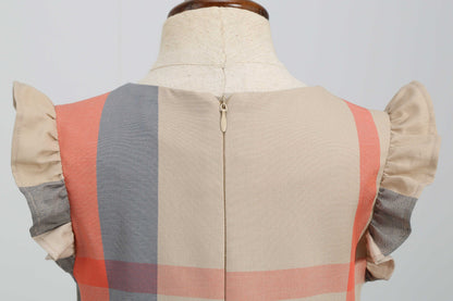 Women's Pure Cotton Sleeve Plaid Small And Medium Children's Dress