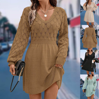 European And American V-neck Beach Dress Long Sleeve Dress