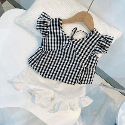 Girls black and white plaid t-shirt set