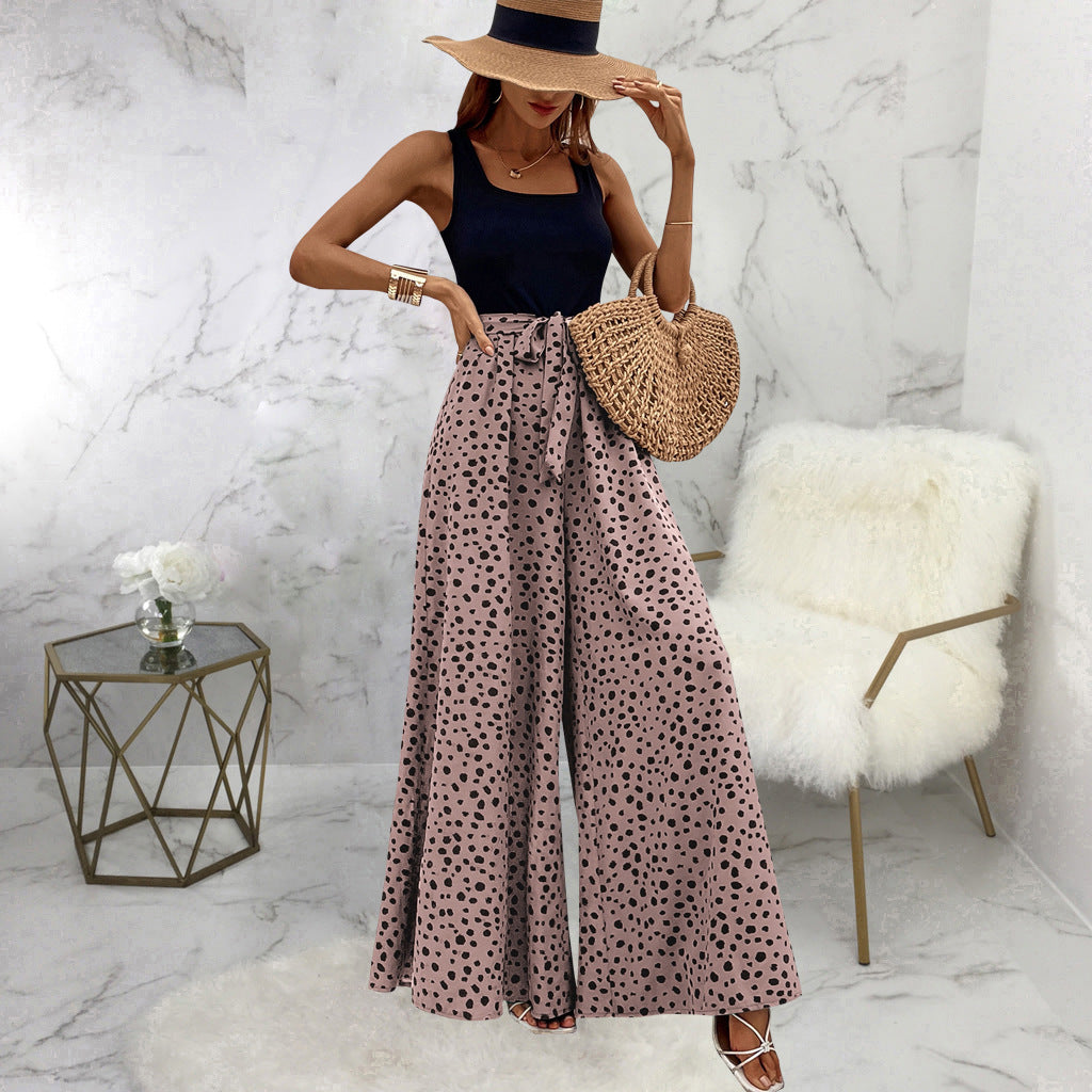 Women's Color Polka-dot Cinched Slimming Trousers