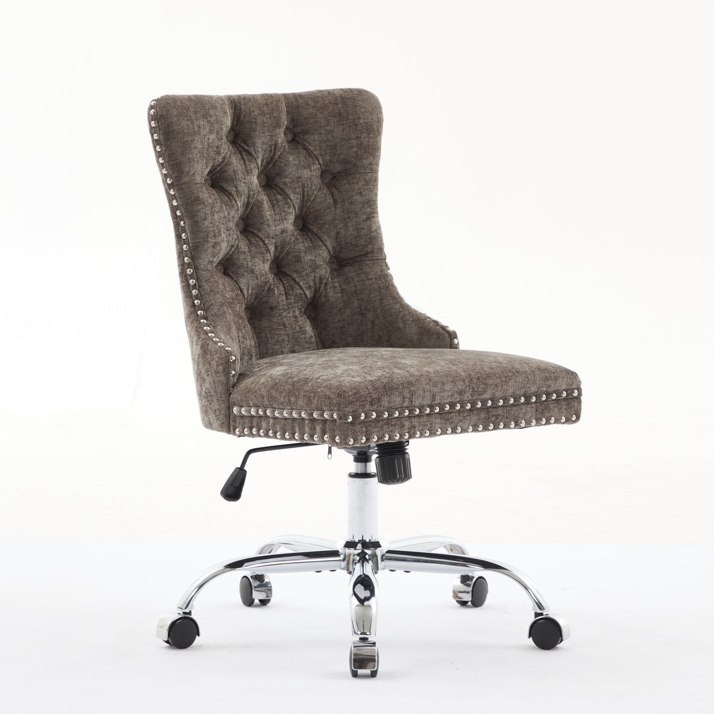 A&A Furniture Office Chair,Modern Chenille Upholstered Tufted Button Home Office Chair With Chrome Metal Base,Adjustable Desk Chair Swivel Office Chair Gray