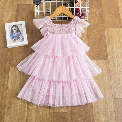 New Girls' Fairy Sequined Mesh Dress
