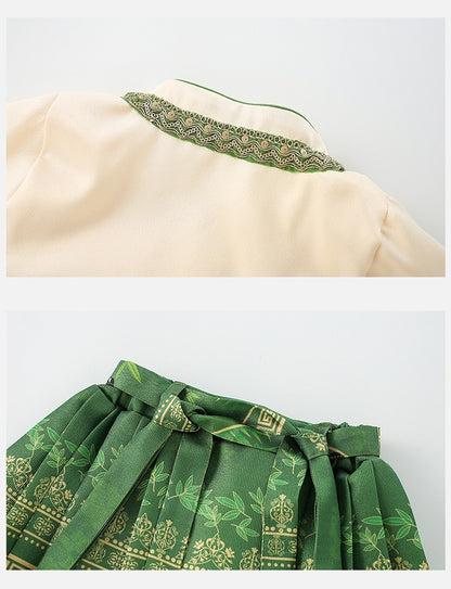 Girls Dress Fashion National Style Children's Two-piece Suit Horse-face Skirt