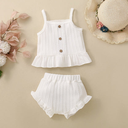 Baby Solid Color Multicolor Suspender Shorts Suit