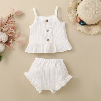 Baby Solid Color Multicolor Suspender Shorts Suit