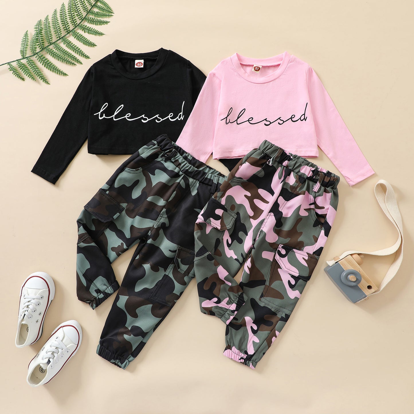 Two-piece Set Of New Letter-print Leak Navel Top Camouflage Pants