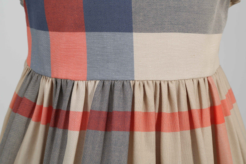 Women's Pure Cotton Sleeve Plaid Small And Medium Children's Dress