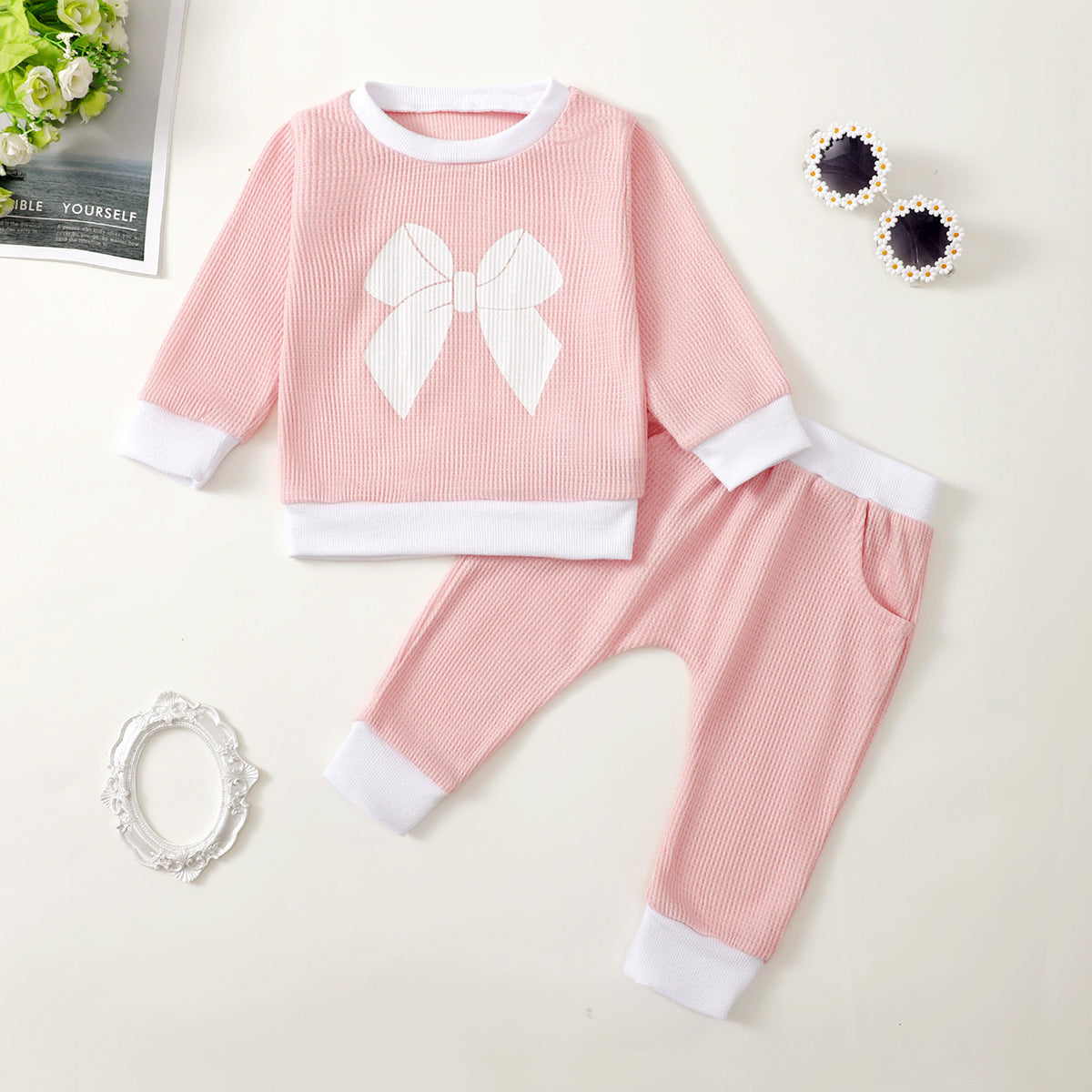 Girls' Printed Waffle Sweater Suit