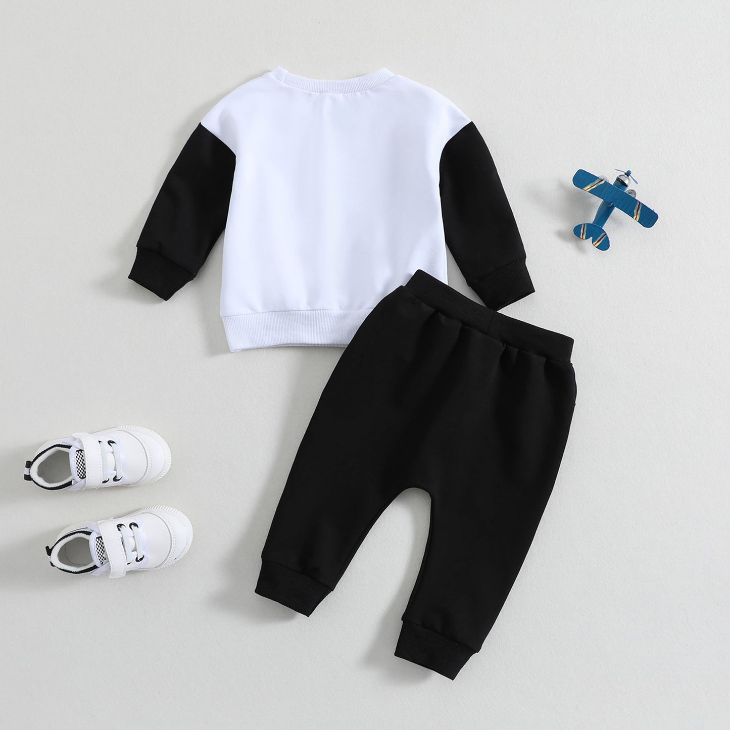 Alphabet Printed Long Sleeved Sweater Solid Color Trousers Two-piece Set