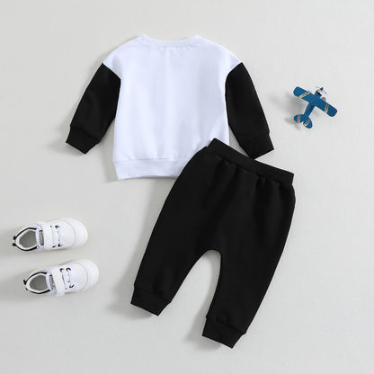 Alphabet Printed Long Sleeved Sweater Solid Color Trousers Two-piece Set