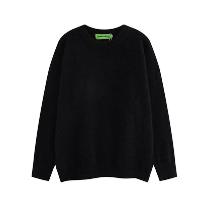 American Retro Simple Solid Color Crew Neck Pullover Sweater Men And Women