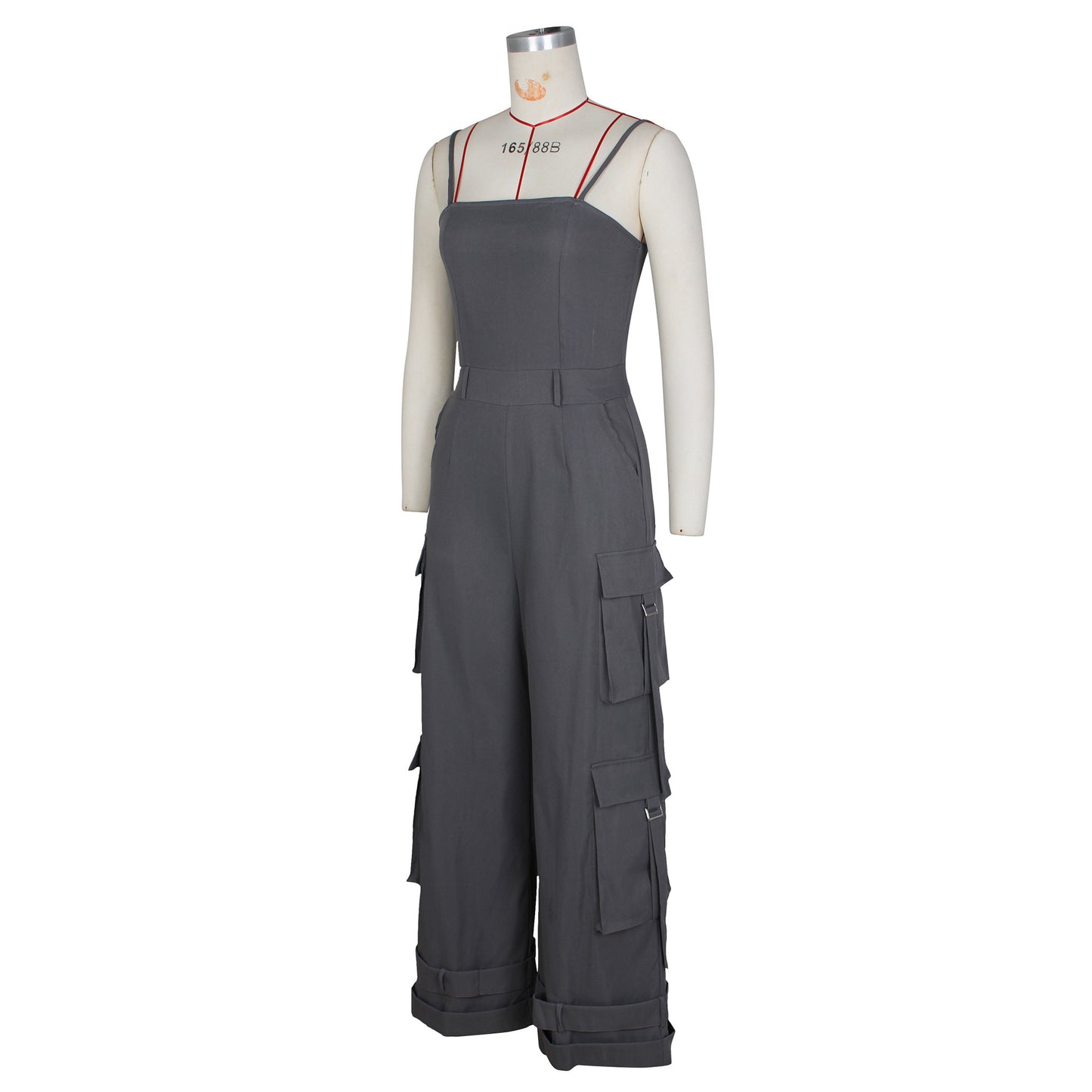 Women's Tube Top Multi-pocket Workwear Wide Leg Jumpsuit