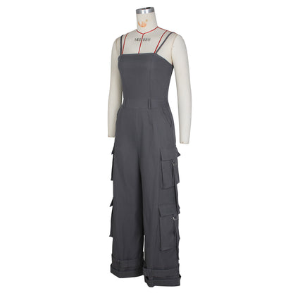 Women's Tube Top Multi-pocket Workwear Wide Leg Jumpsuit