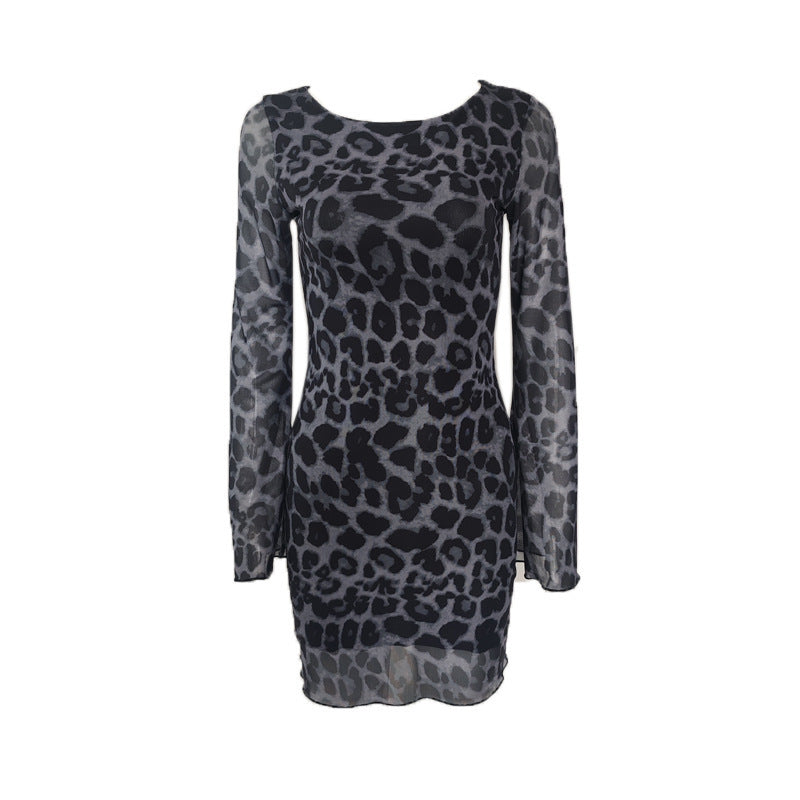 New Women's Round Neck Bodycon Dress With Leopard Print
