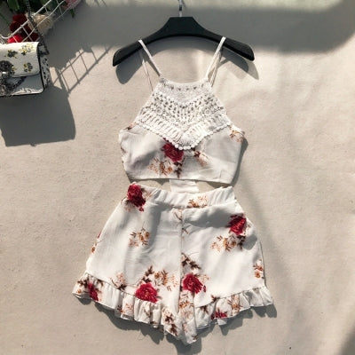 Fashion Printed Camisole Ruffled Shorts Suit Two-Piece