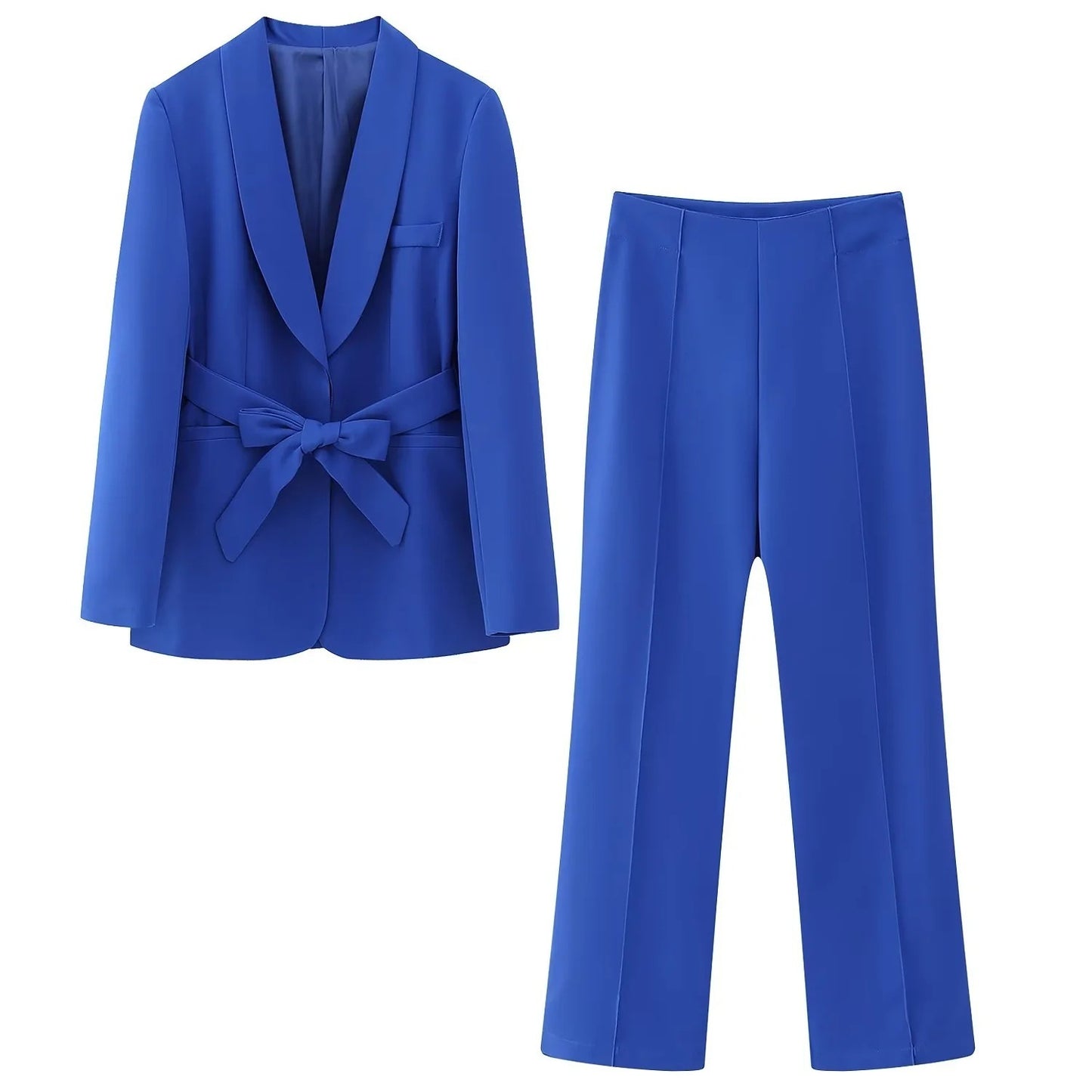 Women's French Style With Belt Dress Small Suit Jacket Casual Trousers