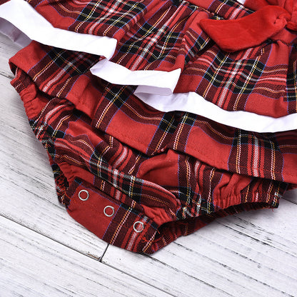 Fashion Red Plaid Long Sleeve One Piece