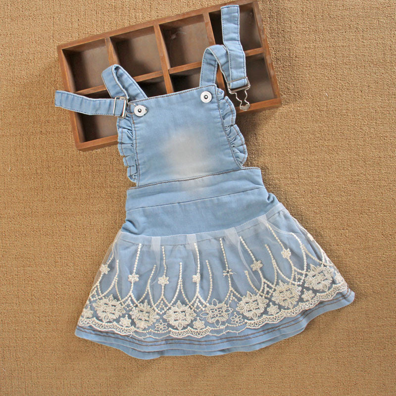 Girls' Summer Denim Strap Dress