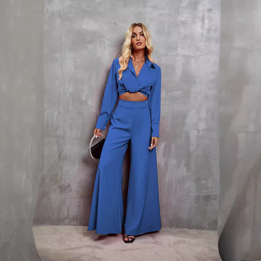 Fashion Long Wide-leg Pants Women's Two-piece Suit