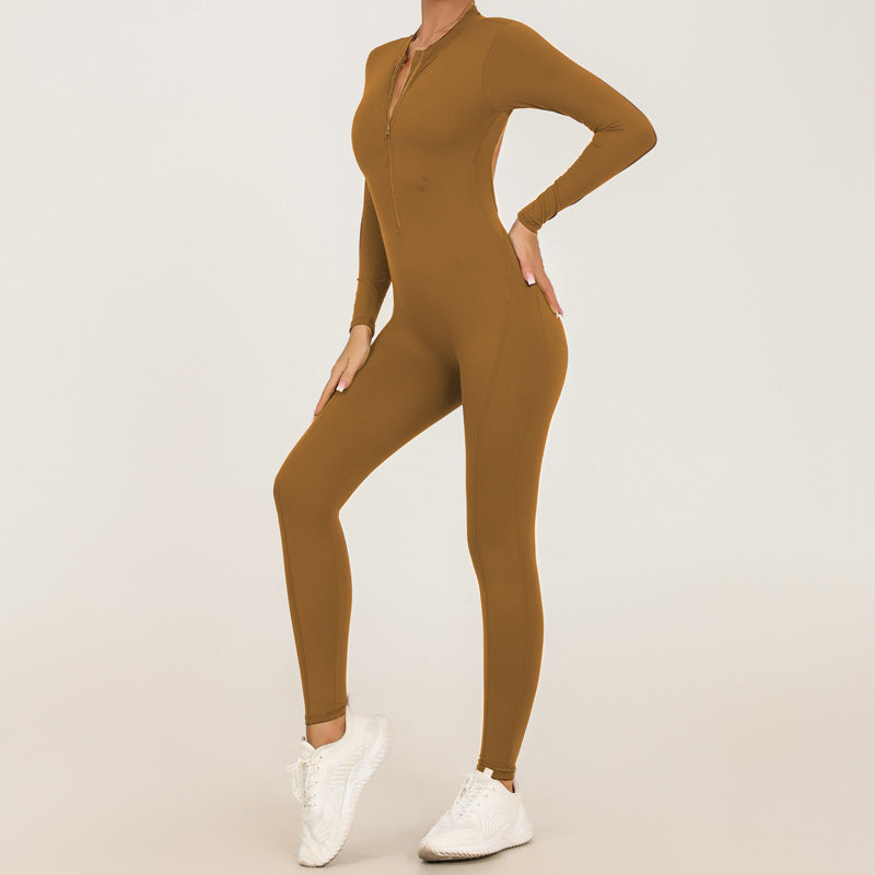 Fitness Exercise Long-sleeve Zipper Nude Feel Yoga Jumpsuit