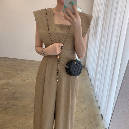 Women's Fashion Retro Temperament Square Collar High Waist Jumpsuit