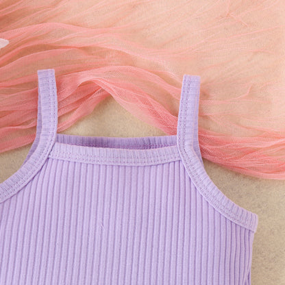 Girls' Fashion Solid Color Suspender Top Triangle Bottom-covering Shorts Two-piece Set