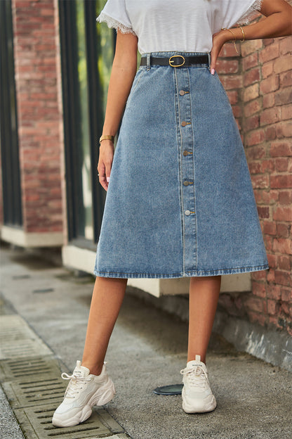 All-matching Slimming Washed Denim Breasted Skirt Women