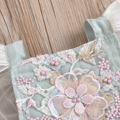 Female Child's Clothing Mesh Lace One-piece