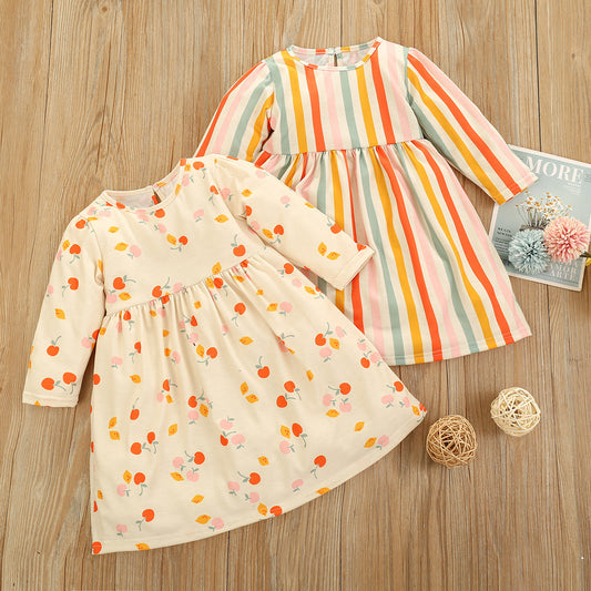 Girls' Lemon Cherry Stripe Print Dress