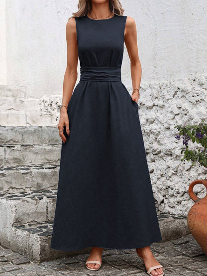Women's Solid Color Round Neck Sleeveless Loose Casual Dress