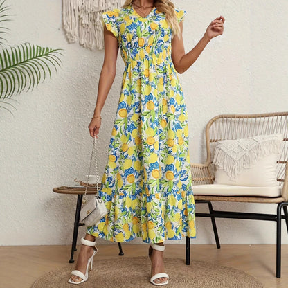 Elegant Style Polyester A-line V-neck A-line Dress