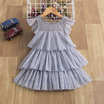 New Girls' Fairy Sequined Mesh Dress