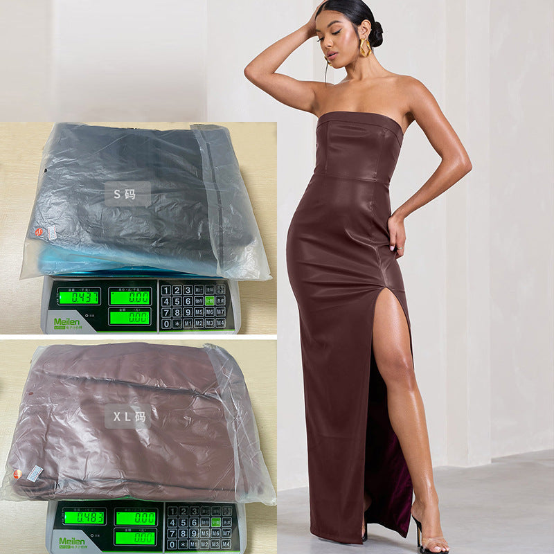 Women's Summer Slim-fit Long PU Leather Dress