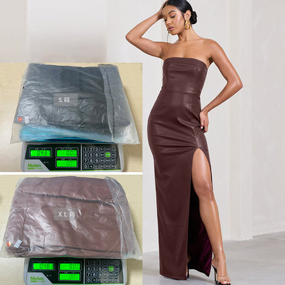 Women's Summer Slim-fit Long PU Leather Dress