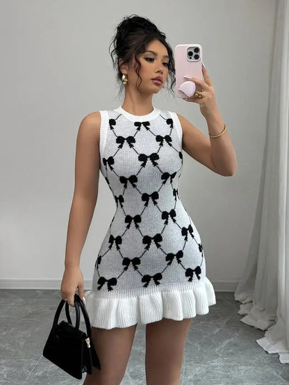 Women's Elegant French Chic Dress In Black And White