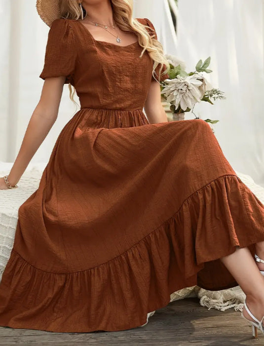 Unique Women's Ruffled Bubble Sleeve Long Skirt
