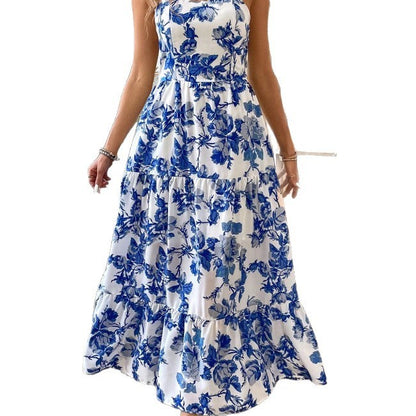 Sexy Sleeveless Lace Printing Fashion Midi Dress