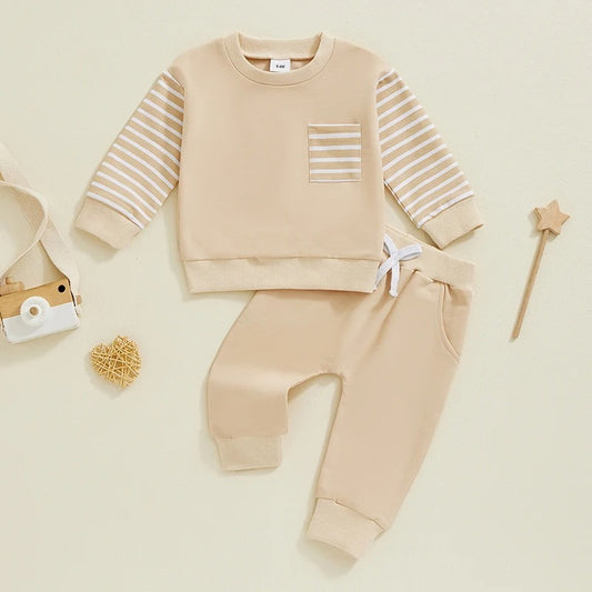 Girls' Striped Stitching Long Sleeve Trousers Suit