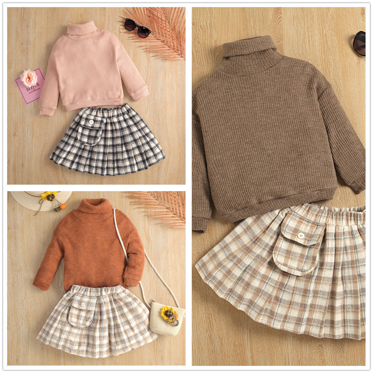 New Girls' Turtleneck Sweater Long-sleeved Sweater Two-piece Set