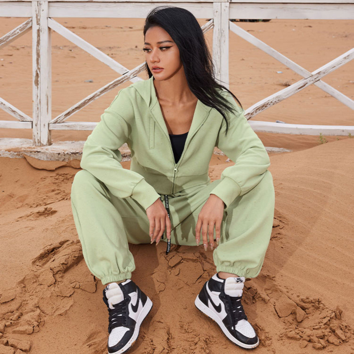 Women's Long-sleeved Fleese Suit Two-piece Set